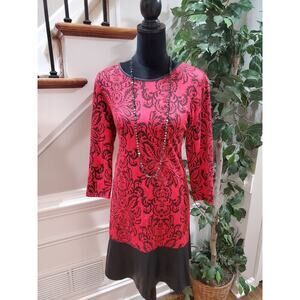 Tiana B. Womens Black & Red Polyester Round Neck Long Sleeve Knee Length Dress 8